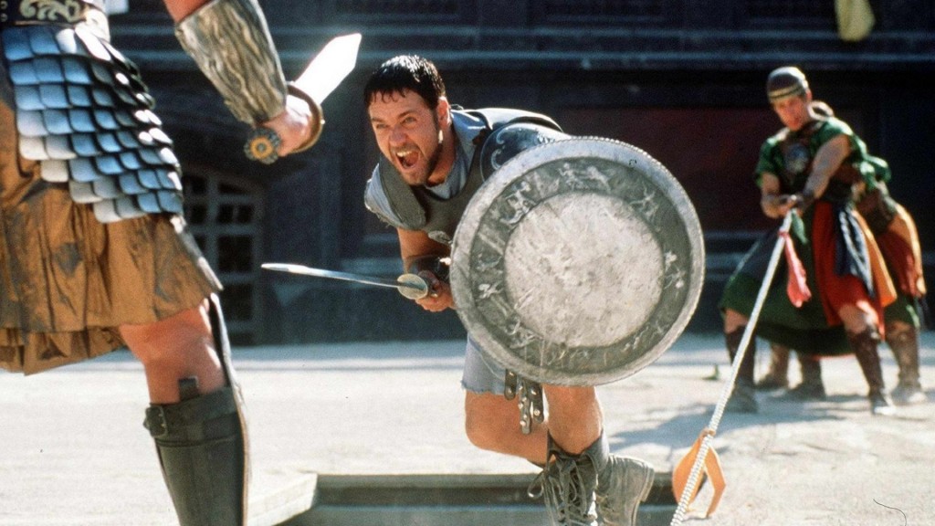 Das Foto zeigt Russell Crowe in einer Kampfszene des Films 