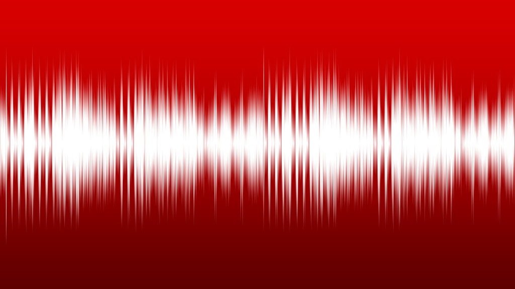 Weiße Audiowellen vor rotem Hintergrund