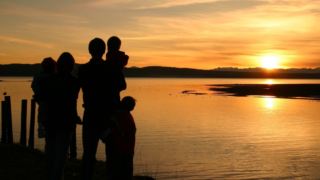 Fünfköpfige Familien am Wasser bei Sonnenuntergang. (Pixabay / plantbasedrhn)