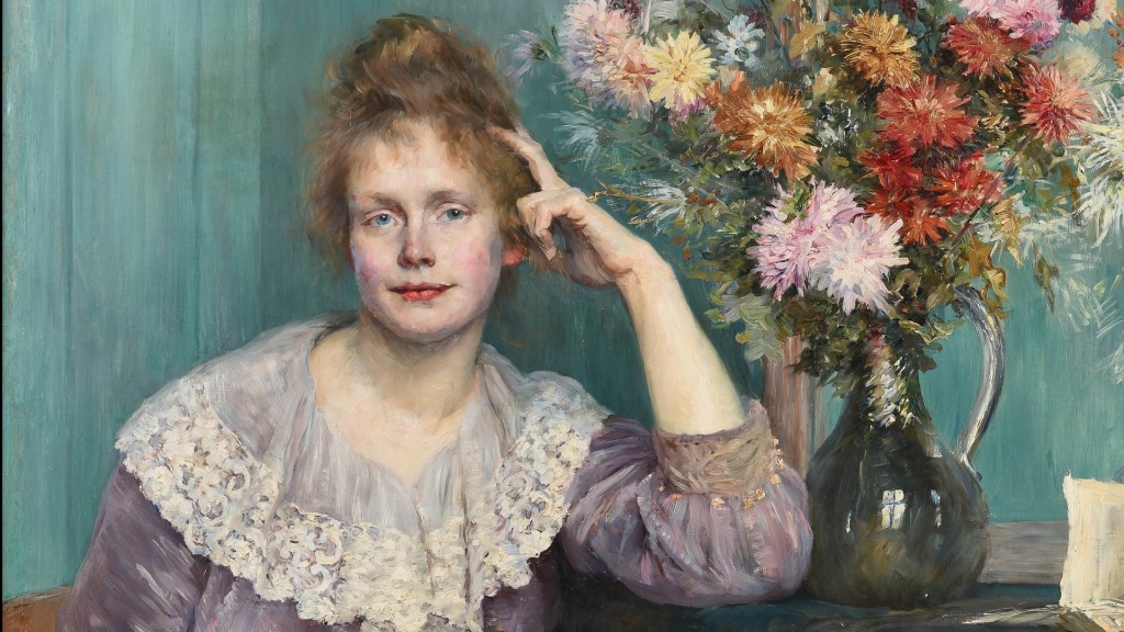 Louise Breslau (1856–1927) Jeune femme et chrysanthèmes – Porträt von Mina Carlson-Bredberg, 1890