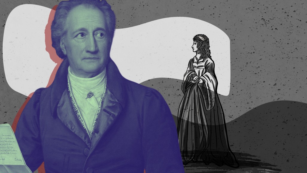 Das Bild oben zeigt links Johann Wolfgang von Goethe und rechts daneben eine Illustration von Charlotte von Stein, die Geliebte Goethes.