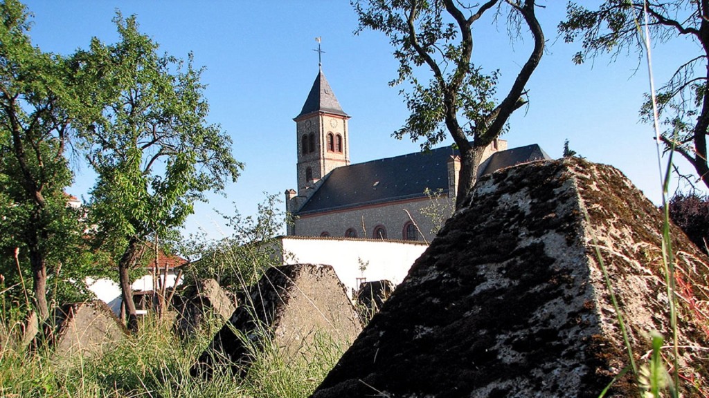 Höckerlinie vor der Kirche in Tettingen