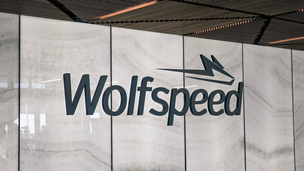 Foto: Das Logo des Chipherstellers Wolfspeed an einer Wand.