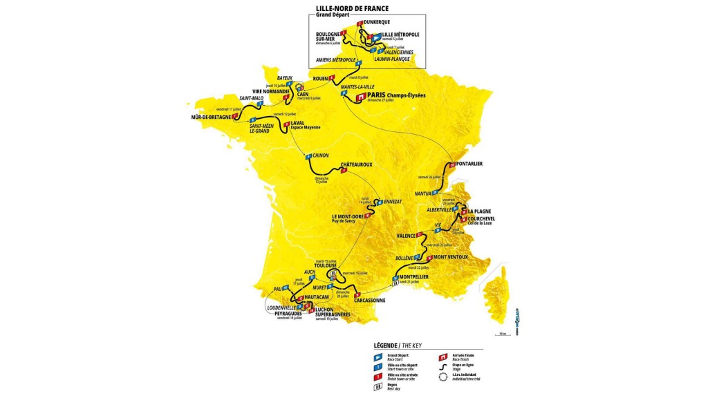 Tour de France 2025. Karte mit dem Streckenverlauf