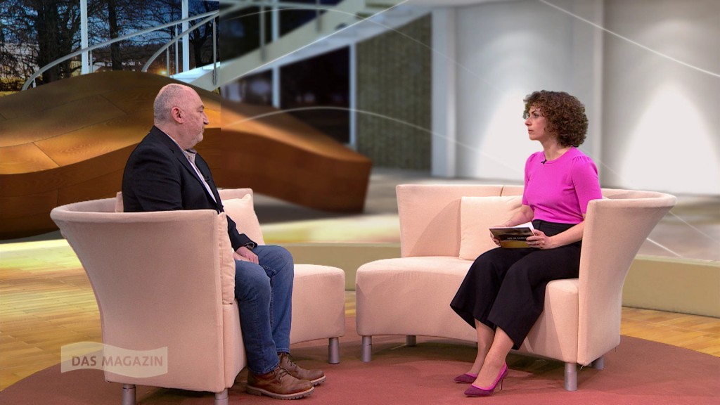Foto: Michael Leinenbach im Interview im SR-Studio