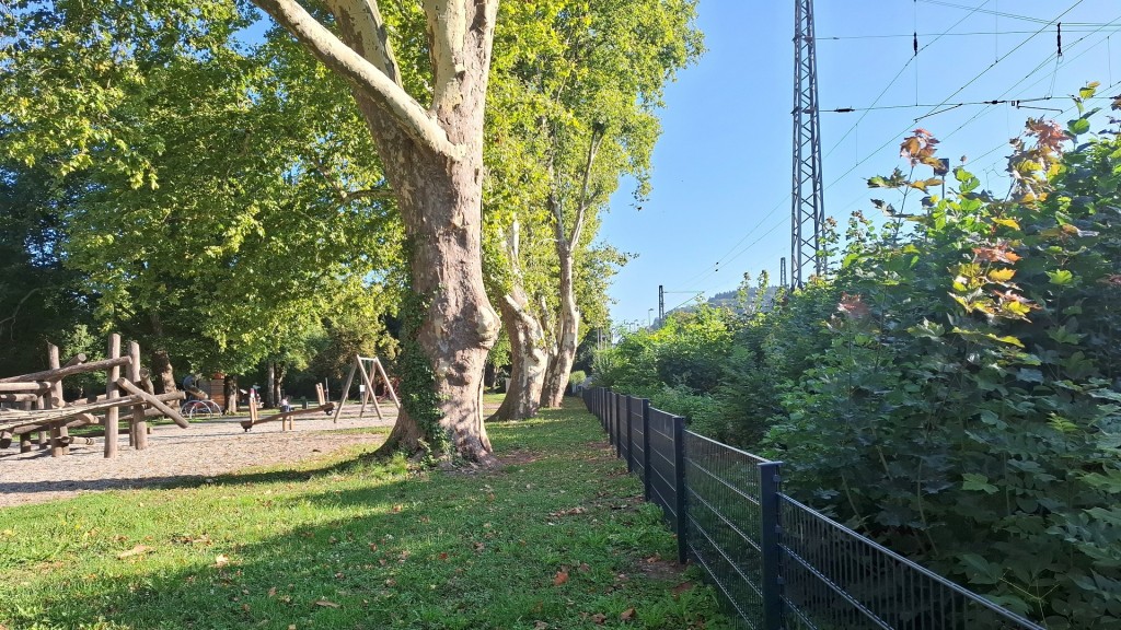 Foto: Ein Sicherheitszaun zwischen Spielplatz und Bahngleisen im Merziger Stadtpark