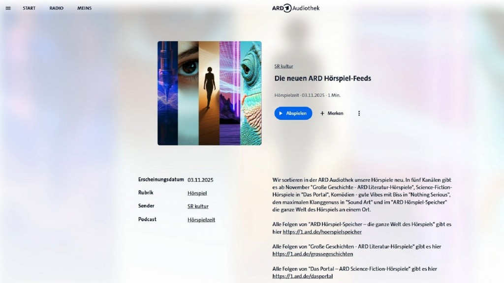 Die neuen ARD Hörspiel-Feeds in der ARD Audiothek (Screenshot)