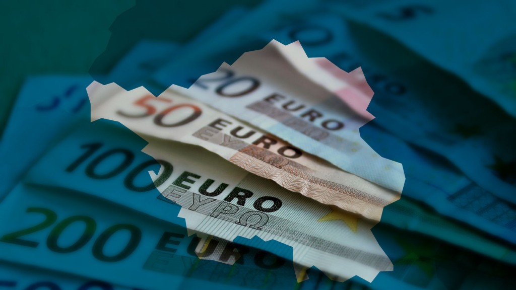 Foto: Umriss des Saarlandes auf einer Reihe Euro-Banknoten