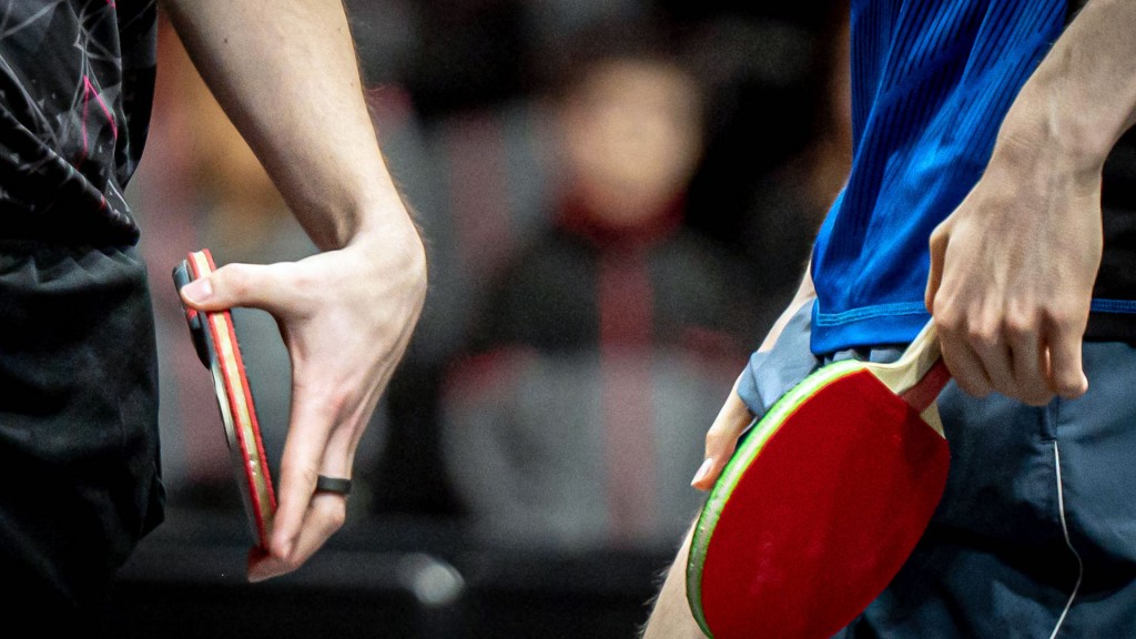 Foto: Zwei Tischtennisspieler stehen mit ihren Schlägern beieinander