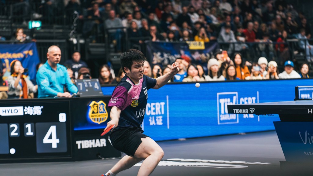 Foto: Fan Zhendong (1. FC Saarbrücken Tischtennis) beim Champions League-Turnier am 13.02.2026 gegen GV Hennebont TT