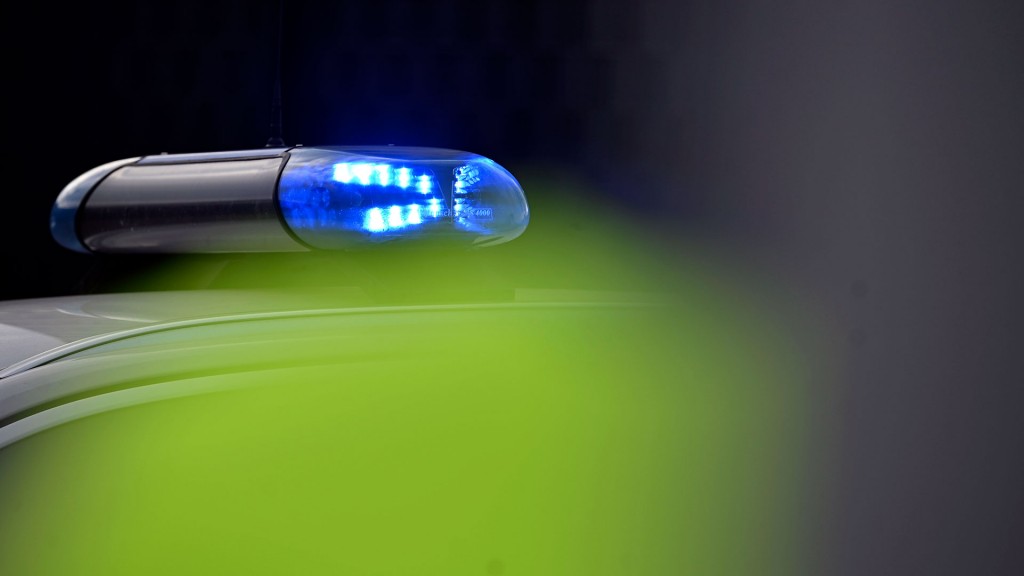 Blaulicht eines Polizeiwagens im Grünen