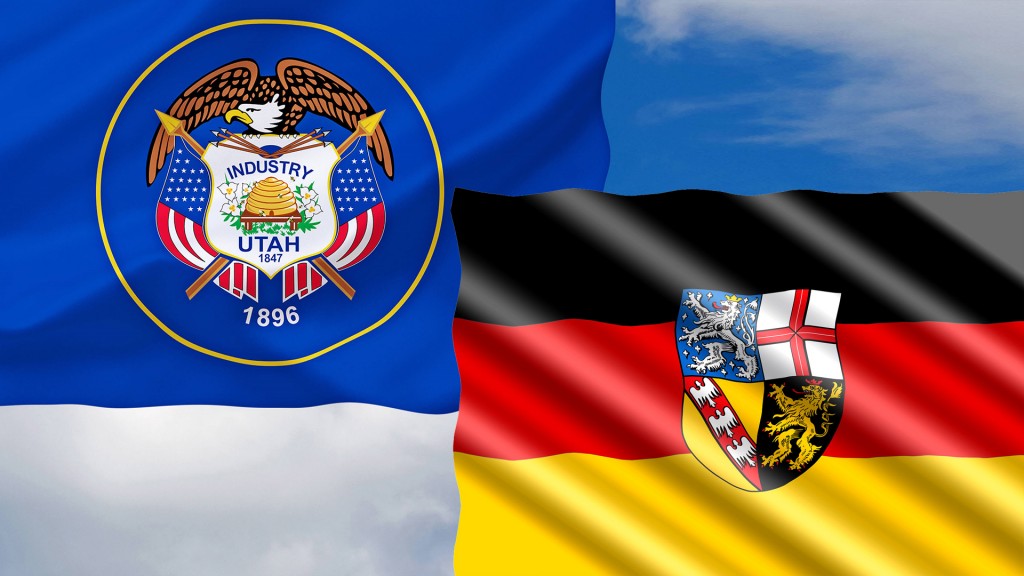 Flagge des US-Bundesstaates Utah und die Saarlandfahne