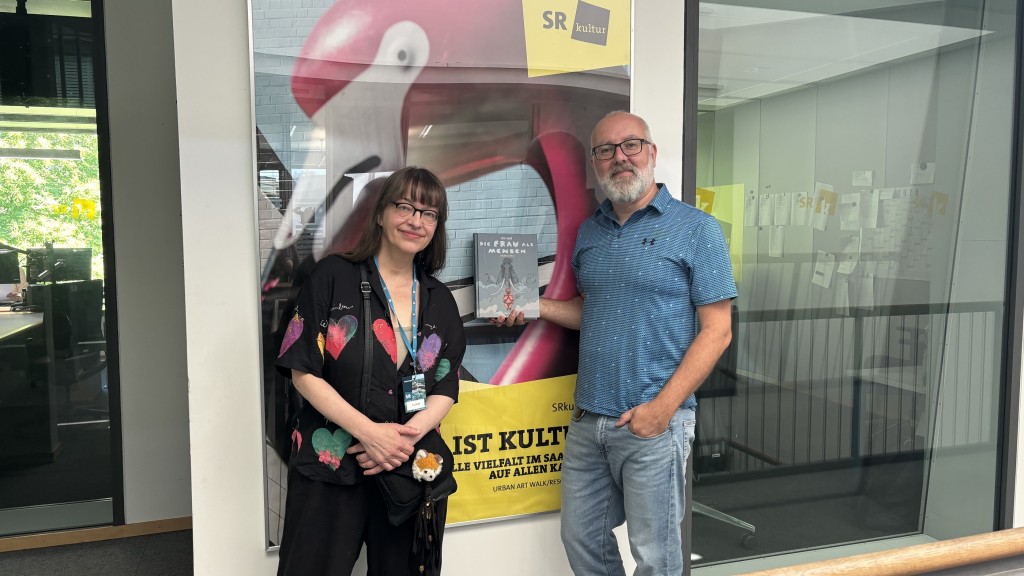 Ulli Lust mit SR kultur- Moderator Jochen Marmit 