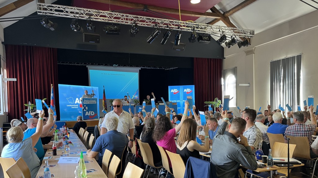 Foto: Mitglieder der AfD bei einer Abstimmung bei einer Veranstaltung