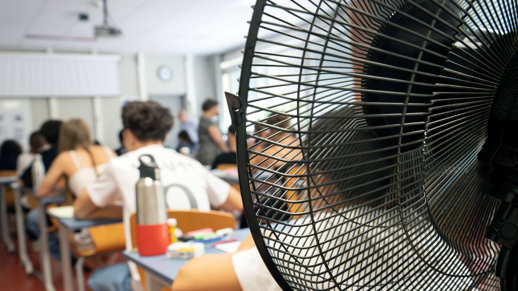 Ein Ventilator steht in einem Klassenraum