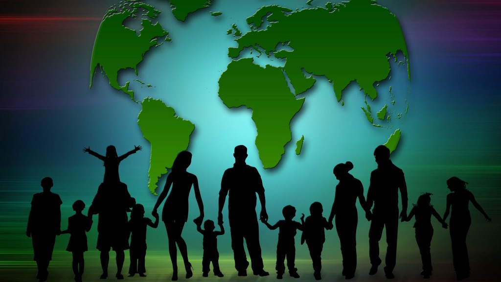 Collage Familien/Hintergrund Globus