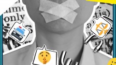 Mensch mit Pflaster auf seinem Mund